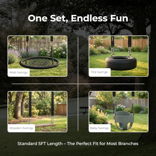 MalloMe Tree Swing Straps & Hammock Straps for Trees – Multi-Purpose Hanging Kit, Heavy Duty Adjustable Tree Strap for Hammocks, Swings & Outdoor Use, Safe for Branch or Between 2 Trees - style: 2200 LB - D-Ring 5FT w/ Swivel (Ideal for Swings)