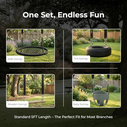 MalloMe Tree Swing Straps & Hammock Straps for Trees – Multi-Purpose Hanging Kit, Heavy Duty Adjustable Tree Strap for Hammocks, Swings & Outdoor Use, Safe for Branch or Between 2 Trees - style: 2200 LB - D-Ring 5FT w/ Swivel (Ideal for Swings)
