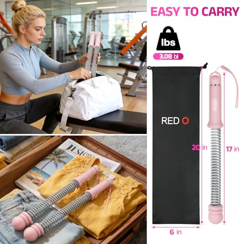 Red O Weighted Ropeless Battle Ropes—Portable Arm Exerciser with Adjustable Rings, Heavy-Duty Steel Spring Rope for HIIT, Strength & Full-Body Training, Non-Slip Handle, Includes Workout Poster (Pink) - color: Pink