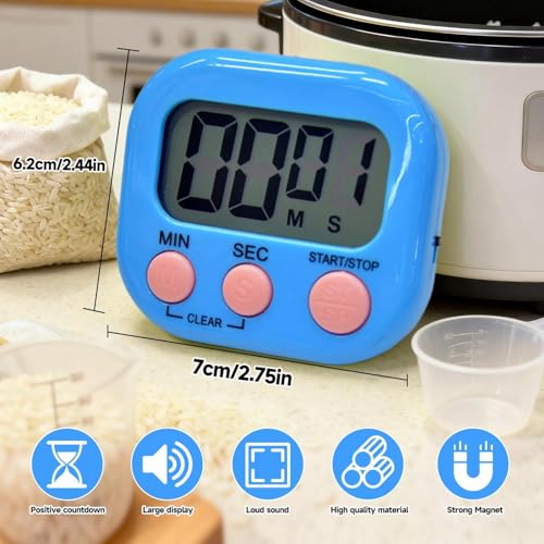 Timer Electronic Countdown Stopwatch Digital Kitchen with Large Screen Loud Alarm Easy Operation Visual Time Management Tool - color: Blue