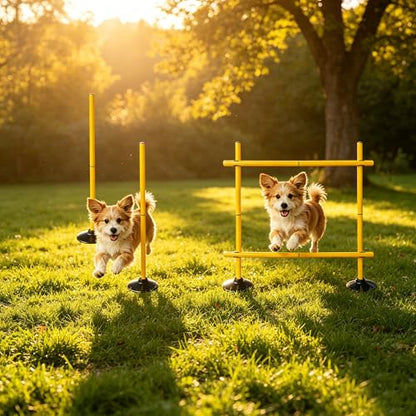 31" Adjustable Agility Hurdles, Soccer Training Poles, Dog Agility Jumps and Weave Equipment for Indoor and Outdoor Use - color: Yellow 3