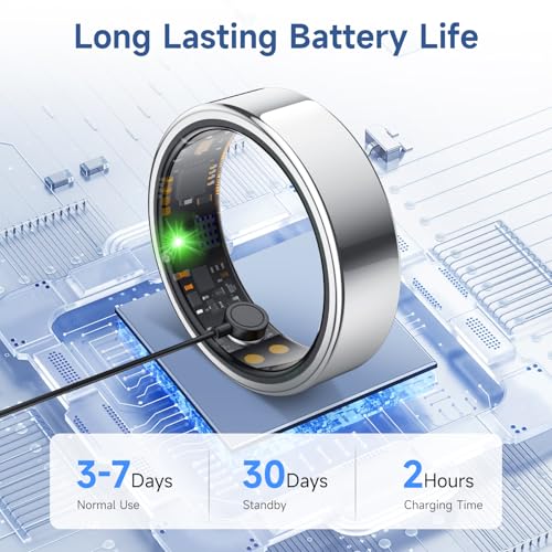 Smart Ring for Women Men, Health Tracker, Fitness Ring (Silver, 9#) - color: Silver, size: 9#
