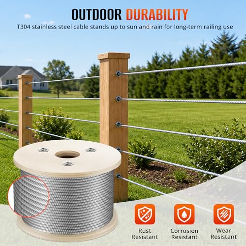 3/16” Stainless Steel Cable 250FT, 304 SS Wire Rope 7x19