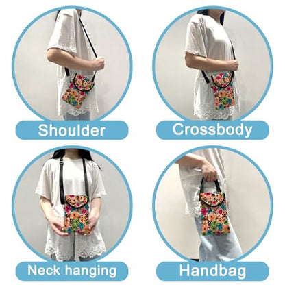 Neoprene Cell Phone Sleeve Pouch Case Bag with Crossbody Strap Neck Lanyard for Women 7.5 X 4.3 in Floral Pattern - color: Floral Pattern 1