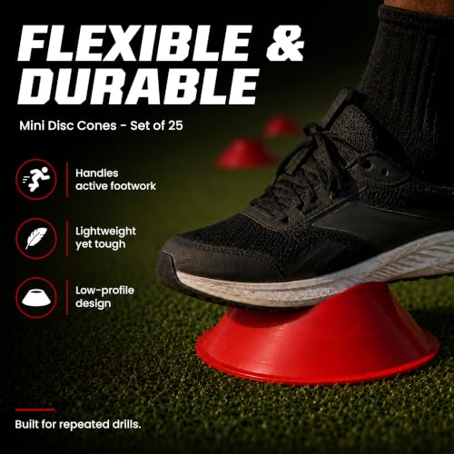 American Challenge Mini Disc Cones, Soccer Cones for Sports, Set of 25 - color: Red (25 mini cones)