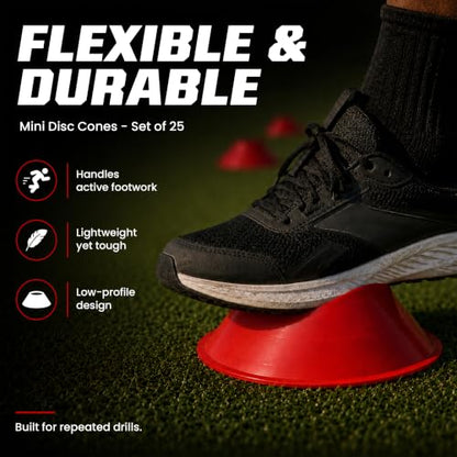American Challenge Mini Disc Cones, Soccer Cones for Sports, Set of 25 - color: Red (25 mini cones)