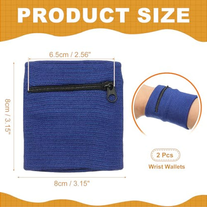 Wrist Wallet Wristband with Zipper, Cotton Wrist SweatBands Sports Absorb Sweat Wristbands - color: Sapphire Blue