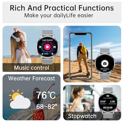 Smart Watch for Men Women Fitness: Waterproof Make/Answer Call Smart Watches for Men Digital Mens Watches Running Step Tracker Smartwatch Android Phones iPhone Samsung Compatible Heart Rate Monitor - color: Silver