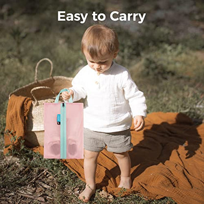 pack all Kids Shoe Bag for Travel, Water-Resistant Shoe Pouch for Sports - color: Pink