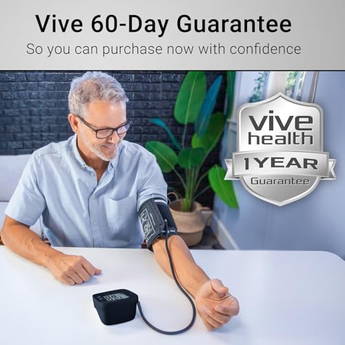 Vive Precision Automatic Blood Pressure Machine - Upper Arm Digital Pulse BP Monitor- Accurate Heart Rate Sensor for Home Use - Portable BPM with Large LCD Display - Heartbeat Monitoring System Kit