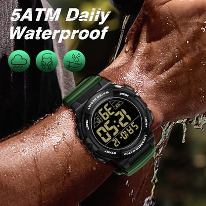 Mens Digital Watch, Sport Military Watch for Men, LED Large Face - color: 11-G-GreenBlack