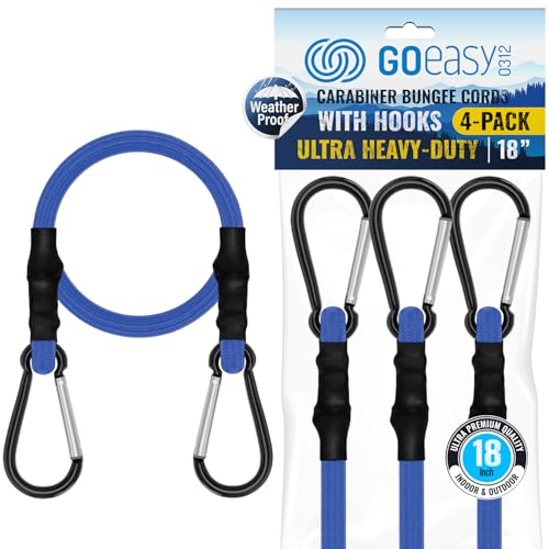 GOEASY0312 Bungee Cords with Hooks Heavy Duty 18" Carabiner, 4PCS Blue - color: Blue, size: 18" 4pcs