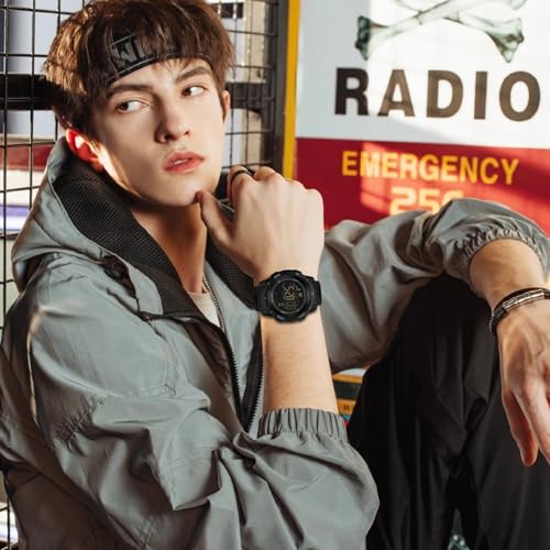 FANMIS Men's Digital Outdoor Sports Watch Pedometer Watch Water Resistant - color: Black