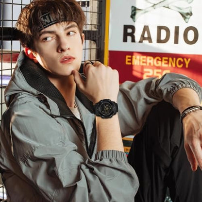 FANMIS Men's Digital Outdoor Sports Watch Pedometer Watch Water Resistant - color: Black