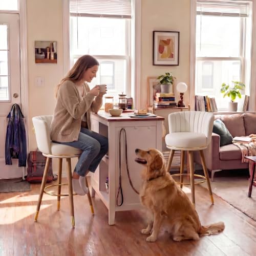 SeekFancy 24 Inch White Leather Swivel Counter Bar Stools Set of 2 - color: White, size: 24" Counter Height-2 Pieces