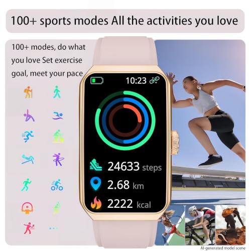 Fitness Tracker, 1.47" HD, Heart Rate SpO2, IP68 - Gold Pink - color: Gold Case w/ pink Band