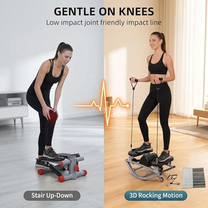 Low-Impact Lateral Rocking Fitness Stepper for Knees and Joints,Home Workout Machine,Rock Stepper Machine with Digital Display,Track Time,Reps,Calories for Legs,Glutes,Abs - size: Grey