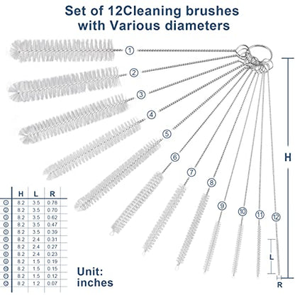 Ixiaoyoo 12 Pcs Straw Cleaner Brushes Set, 8.2 Inch Nylon Cleaning Brush - color: 8.2 Inch White Cleaning Brushes