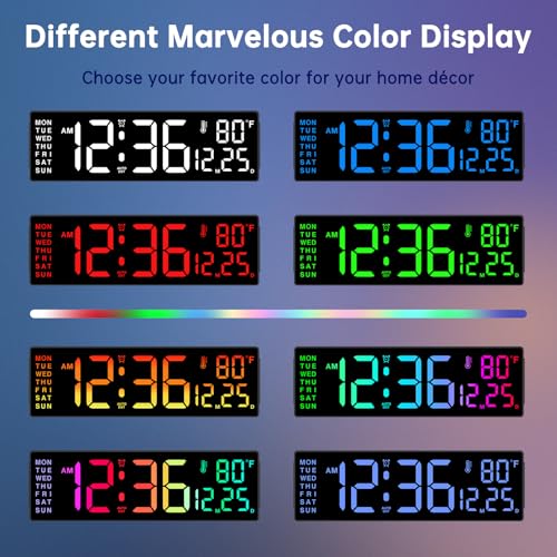 Soobest 14.2 Inch Electric Digital Wall Clock, LED Large Display - color: 14.2” Multicolor