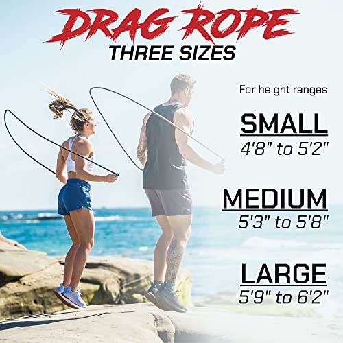 Rx Smart Gear Drag Jump Rope w/Non Slip Ergonomic Handles - Weighted Polypropylene Rope for Fitness & Exercise, Cardio Workout, WOD | Speed Jumping Rope for Men & Women - size: M