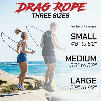 Rx Smart Gear Drag Jump Rope w/Non Slip Ergonomic Handles - Weighted Polypropylene Rope for Fitness & Exercise, Cardio Workout, WOD | Speed Jumping Rope for Men & Women - size: M