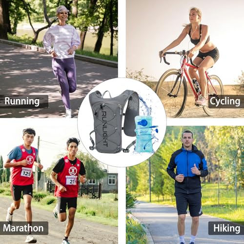 Runlight Running Vest for Women Men Lightweight Hydration Backpack Pack with 1.5L Water Bladder Bag Hydro Daypack for Hiking,Trail,Skiing,Camping,Cycling,Race,Marathon - color: Grey