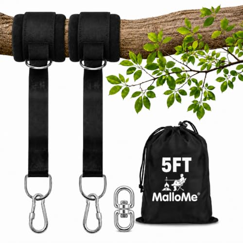 MalloMe Tree Swing Straps & Hammock Straps for Trees – Multi-Purpose Hanging Kit, Heavy Duty Adjustable Tree Strap for Hammocks, Swings & Outdoor Use, Safe for Branch or Between 2 Trees - style: 2200 LB - D-Ring 5FT w/ Swivel (Ideal for Swings)