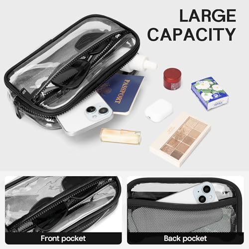 FODOKO Wristlet wallets for Women RFID crossbody bags with 4 Zippers - color: Clear-black