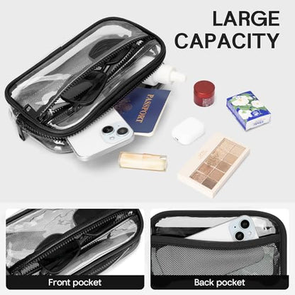 FODOKO Wristlet wallets for Women RFID crossbody bags with 4 Zippers - color: Clear-black