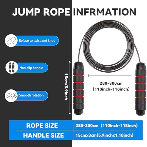 Jump Rope Adjustable Jump Ropes Tangle-Free Rapid Speed Jumping Rope with Ball Bearings for Fitness for Women Men Fitness, Home School Gym Exercise Slim Body - color: Black