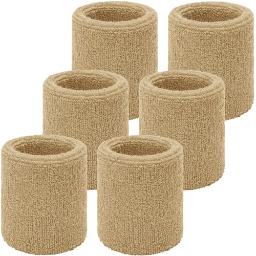 Willbond Wrist Sweatbands, Sports Sweatbands for Competition, Sweat Absorbent, for Basketball, Tennis, Football, Running and Work (Pack of 6) - color: Light Camel