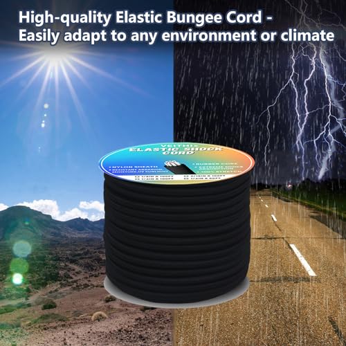 1/4 in x 50 ft Elastic Bungee Shock Cord,Black Nylon Elastic Rope,Roll-Bungee Shock Cord for Camping, Kayak,Decks for Repairing Tent Poles, DIY, Tie Downs - style: 1/4inx50ft Black