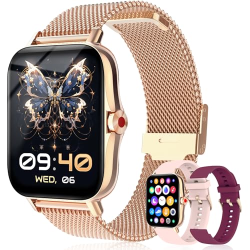 Smart Watch for Women Android & iPhone, IP68 Waterproof Activity Fitness Tracker for Women with Bluetooth Call (Answer/Make), 1.69" HD Smartwatch with Heart Rate/Sleep Monitor, 3 Bands - color: Gold
