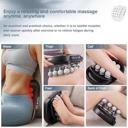 16 Head Massage Gun Deep Tissue, Multi-Head Percussion Massager with 30 Speeds & 3 Modes, Red Light Therapy, Muscle Massager for Back, Legs, Waist, Buttocks, Quiet Powerful Body Massager, Gray