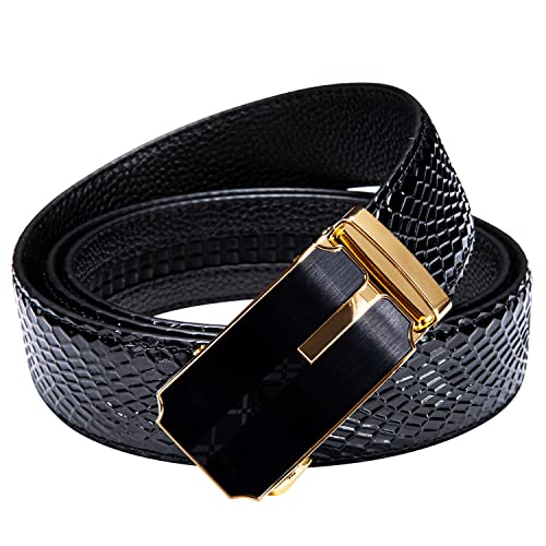 Dubulle Mens Ratchet Belt Gold Click Buckle Adjustable Leather Belts - color: Black Fashion Strap, size: Adjustable from 36" to 45" Waist