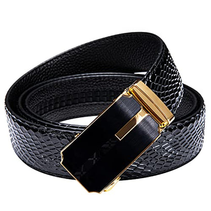 Dubulle Mens Ratchet Belt Gold Click Buckle Adjustable Leather Belts - color: Black Fashion Strap, size: Adjustable from 36" to 45" Waist