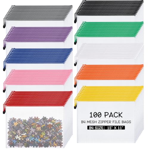 Zhehao 100 Pcs B4 Mesh Zipper Pouch Bag Bulk, Large Pouches for Organizing - color: White, size: B4,15 x 11 Inch