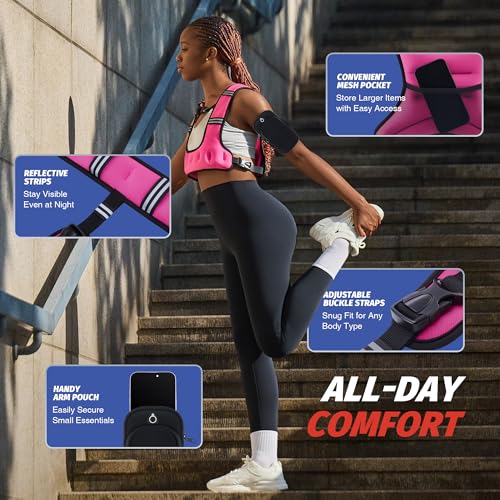 ZELUS Weighted Vest for Women & Men, U-Shaped Running Vest with Arm Pocket - color: Pink, size: 12LB