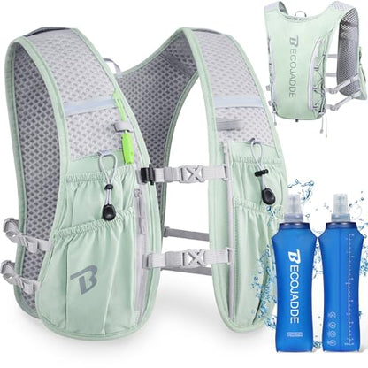 BECOJADDE Running Vest for Women Men, 5L/6L Lightweight Hydration Backpack Running Pack for Marathon, Trail, Cycling, Hiking, Jogging - color: Green