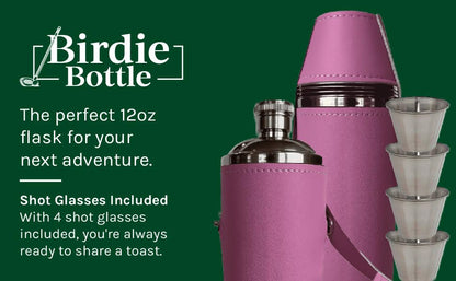 12oz Flask with 4 Shot Glasses in Cap – Stainless Steel with Waterproof Leather Case, Leakproof, Great Gift Idea - color: Pink, size: 12oz Standard