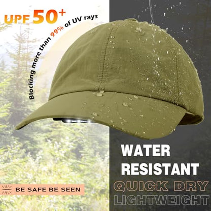 Hands Free Rechargeable LED Baseball Cap with Light Built-in Unisex Sport Waterproof Hat for Men Dad Husband Outdoor - color: Khaki