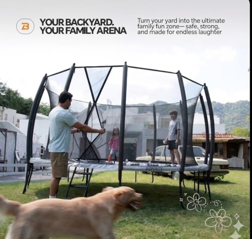 Trampoline Outdoor 10FT 14FT 16FT with Enclosure,5 Reinforced U-Shaped Legs with Center Support,ASTM Approved,Recreational Trampoline for Kids and Adults - size: 14FT