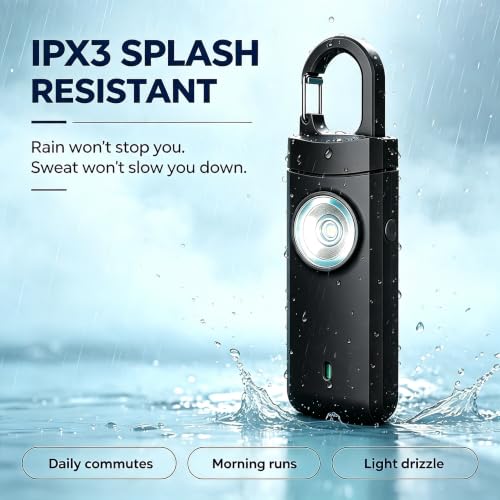 Personal Alarm Keychain 130dB Loud Siren, USB-C Safety Alarm with LED Flashlight & Strobe Light, Emergency Panic Button for Women, Elderly, Seniors, Night Running, Outdoor Travel (Black) - color: Black