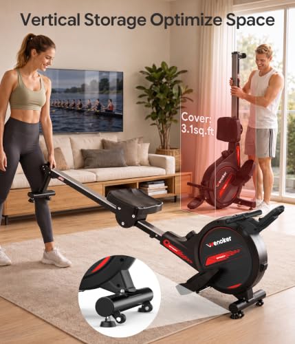 Wenoker Rowing Machine for Home, Magnetic Rower Machine, 350 LB Weight Capacity, 16-Level Silent Resistance Row Machine for Gym Exercise - color: Dark red