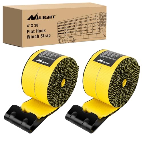 Nilight Truck Straps 4" x 30' Heavy Duty Tie Down with Flat Hooks - color: 4in x 30ft Truck Straps 2PCS Yellow