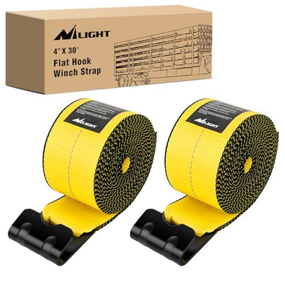 Nilight Truck Straps 4" x 30' Heavy Duty Tie Down with Flat Hooks - color: 4in x 30ft Truck Straps 2PCS Yellow