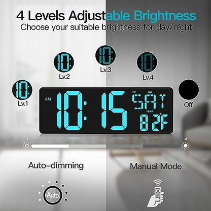 XREXS 17.2 Inch Large Digital Wall Clock with Remote Control - color: Ice Blue