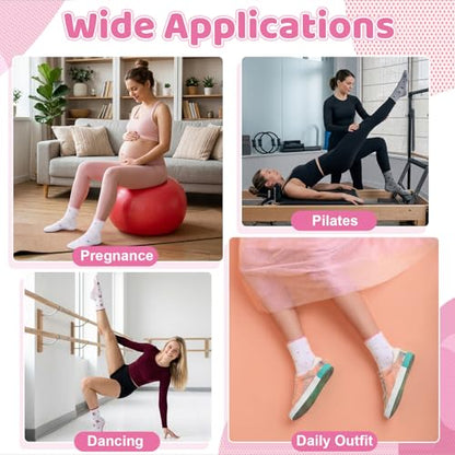 Cute Pilates Socks with Grips for Women Cotton Ruffle Yoga Sock - color: Red+pink+black+grey