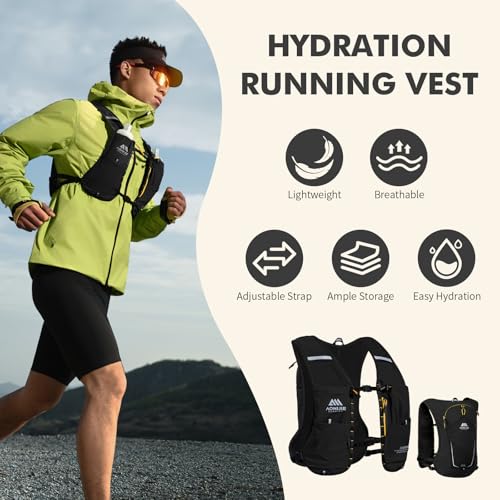 AONIJIE Running Vest for Men & Women, 8L Hydration Backpack, 500ml/2Pcs Soft Flask for Ice