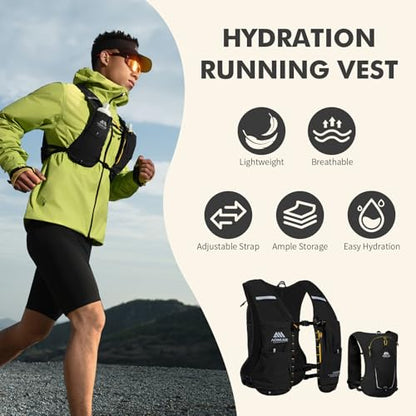AONIJIE Running Hydration Vest for Men & Women,Running Water Bottle 2PCS 250ml/8.5oz Soft Flask